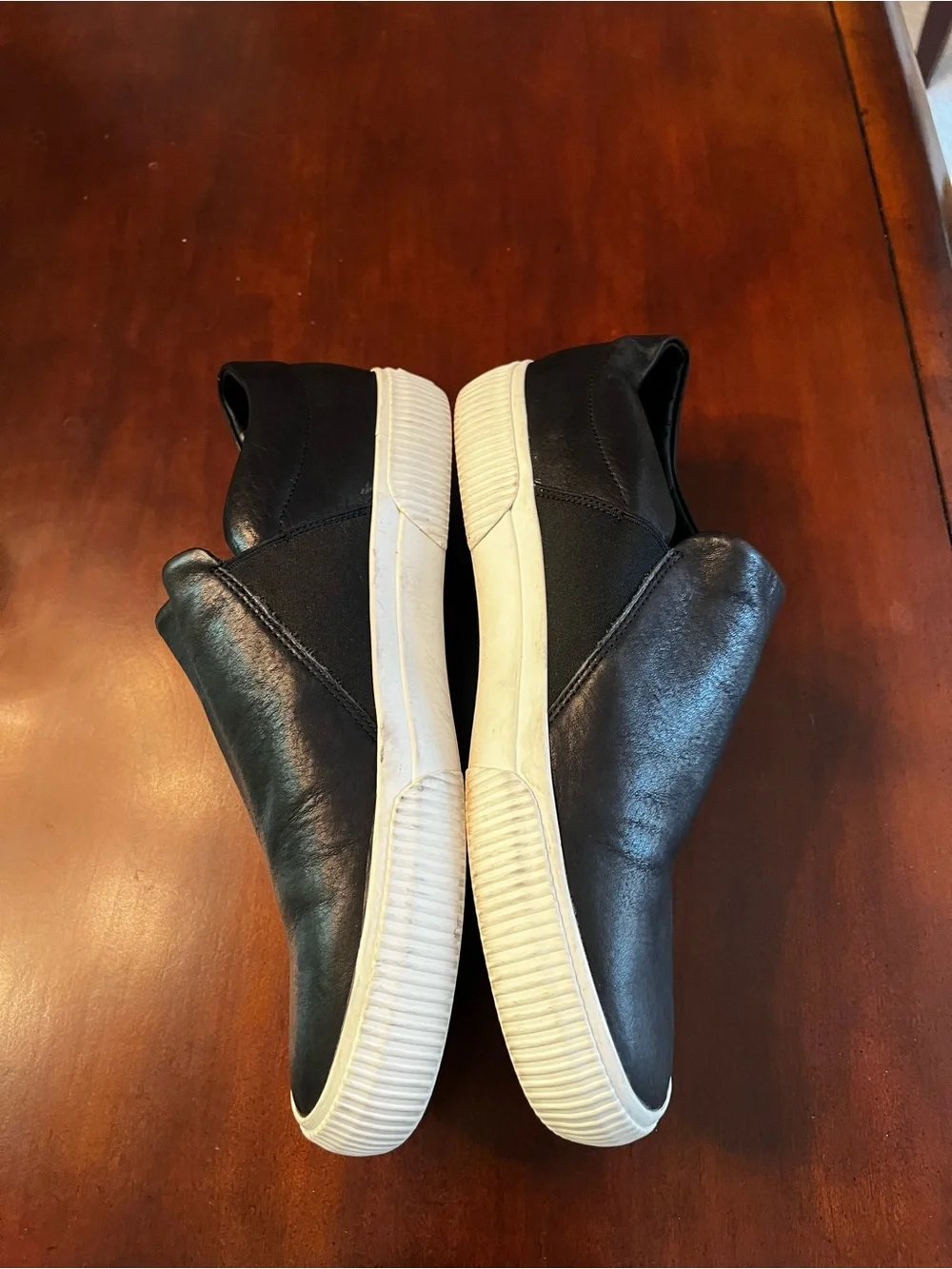 Vince Black Leather Slip On Loafers